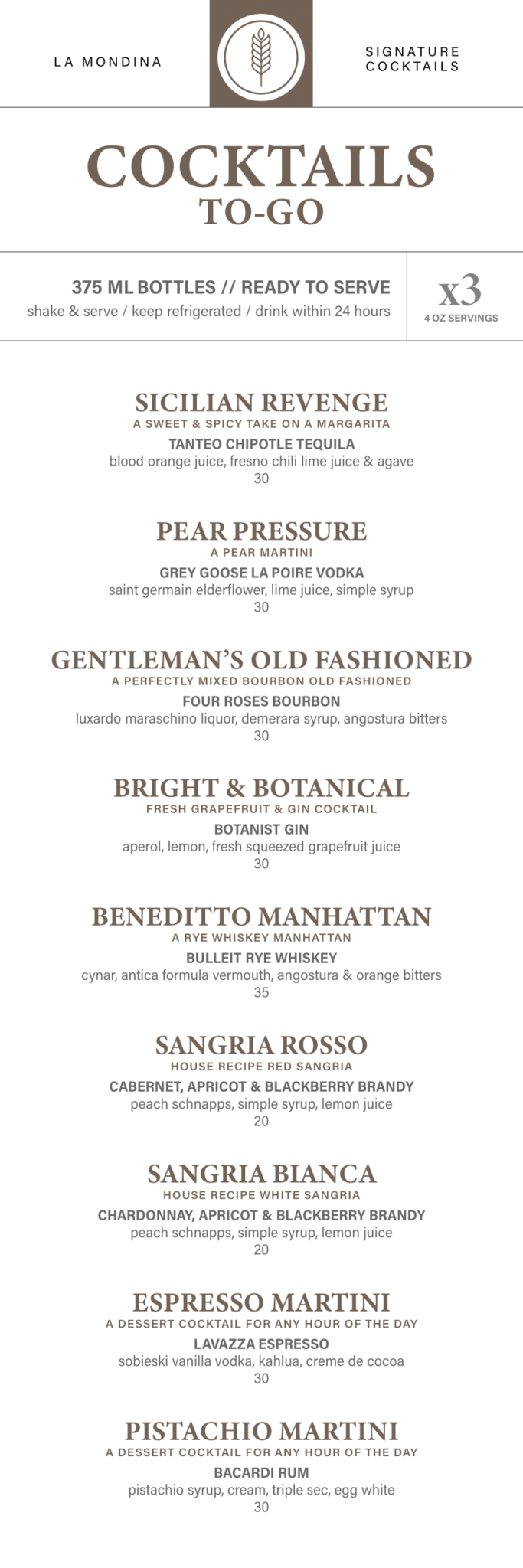 Cocktails To Go La Mondina Rustic Italian Fare in Brielle, NJ